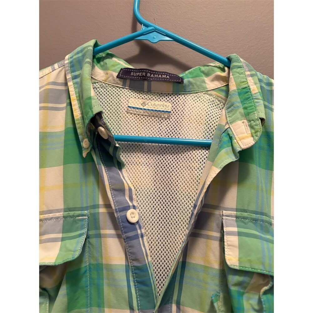 Columbia PFG Super Bahama Shirt Mens L Plaid Short Sleeve Vented Fishing - Picture 5 of 10